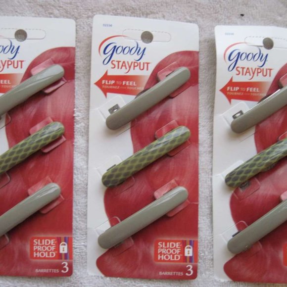 3 Goody Stay Put Slide Proof Hair Barrettes Secure Back Clips Blonde Black Brown - Picture 11 of 12